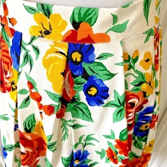 Women Vintage Sz Small Skirt Pleated Midi A Line Vtg 60s 70s White Floral Zip - Picture 3 of 5